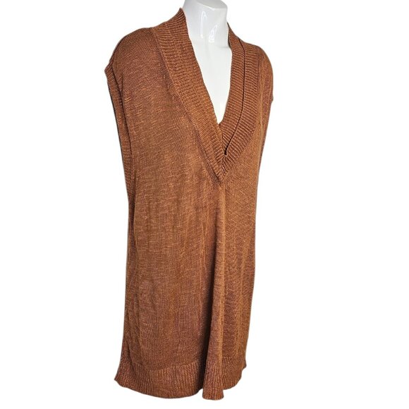 Free People Womens Knit Hannah Sweater Vest Tunic, V-Neck,Brown, Size M - Picture 2 of 8